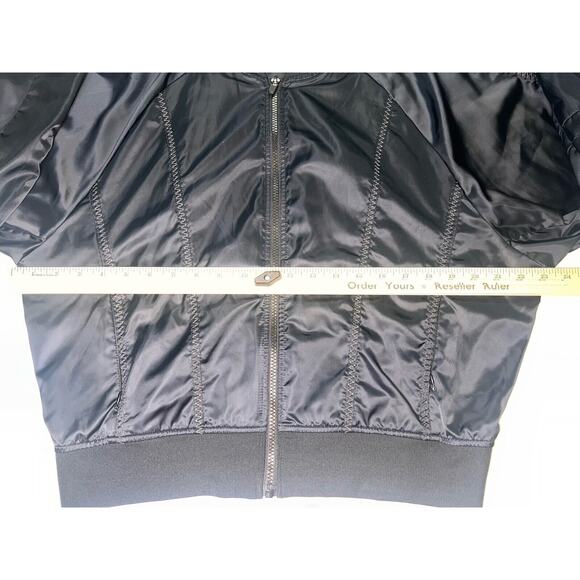Fabletics x Demi Lovato Bomber Jacket Size Large Black Satin Tori Woven Active - Picture 8 of 16